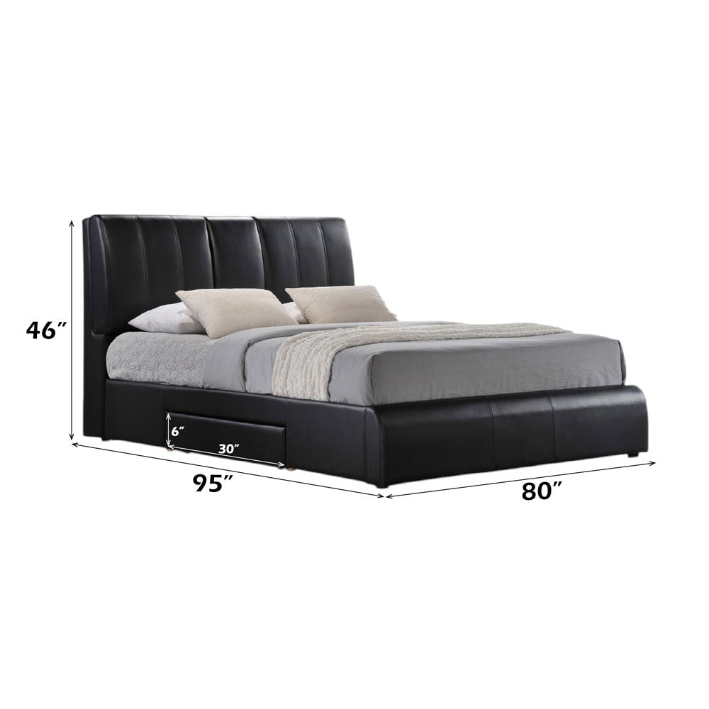 Kofi - Eastern King Bed With Storage - Black Synthetic Leather