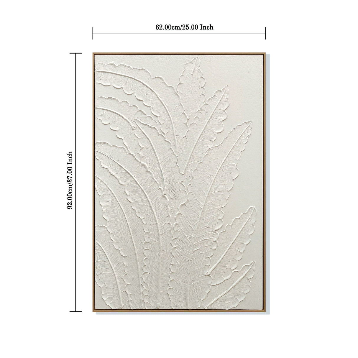 Framed Botanical Leaf Wall Art, Thick Textured Canvas Painting, Neutral Decor For Living Room - White