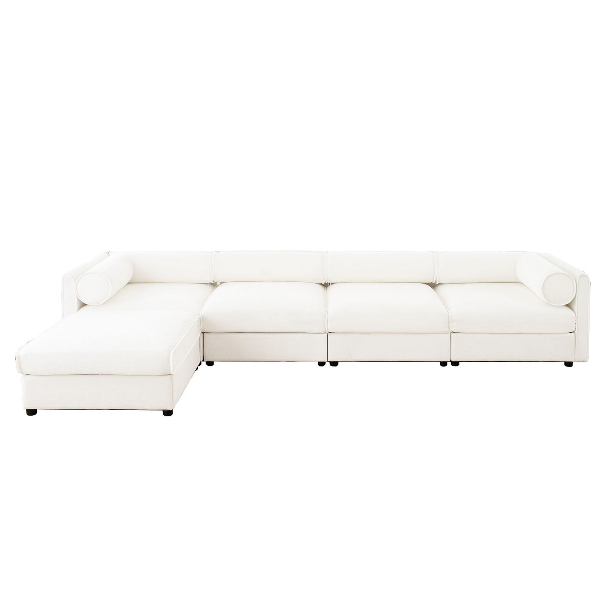 Contemporary Elegant White Chenille Sofa With Storage And Ottoman