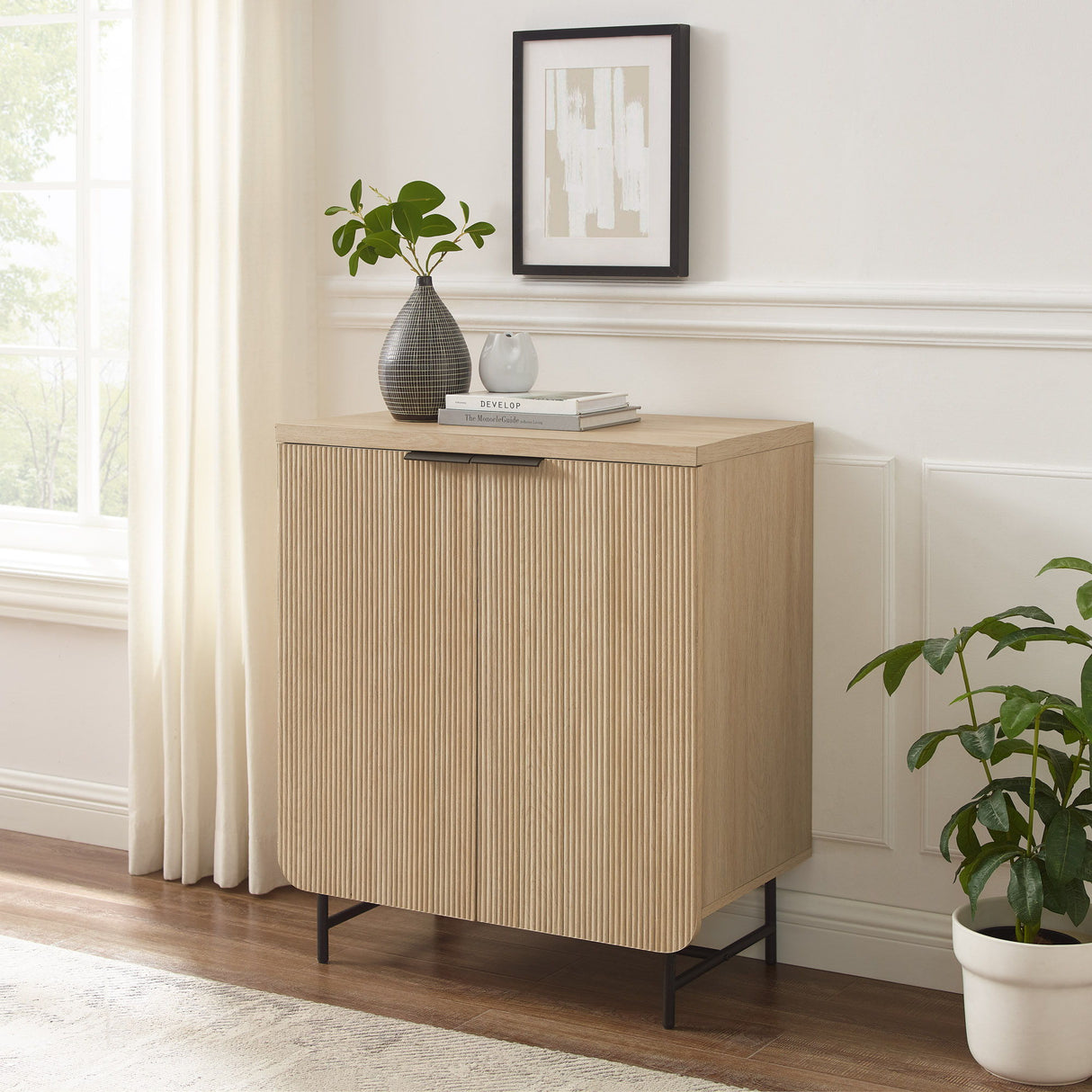 Scandi - Fluted Door Storage Console - Light Brown