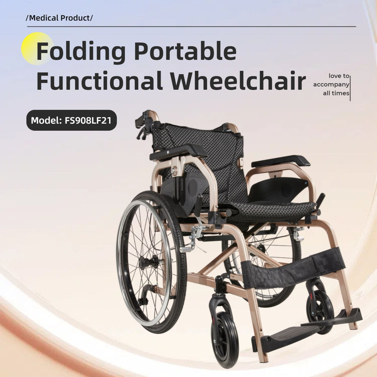 Premium Lightweight Foldable Transport Wheelchair For Adults