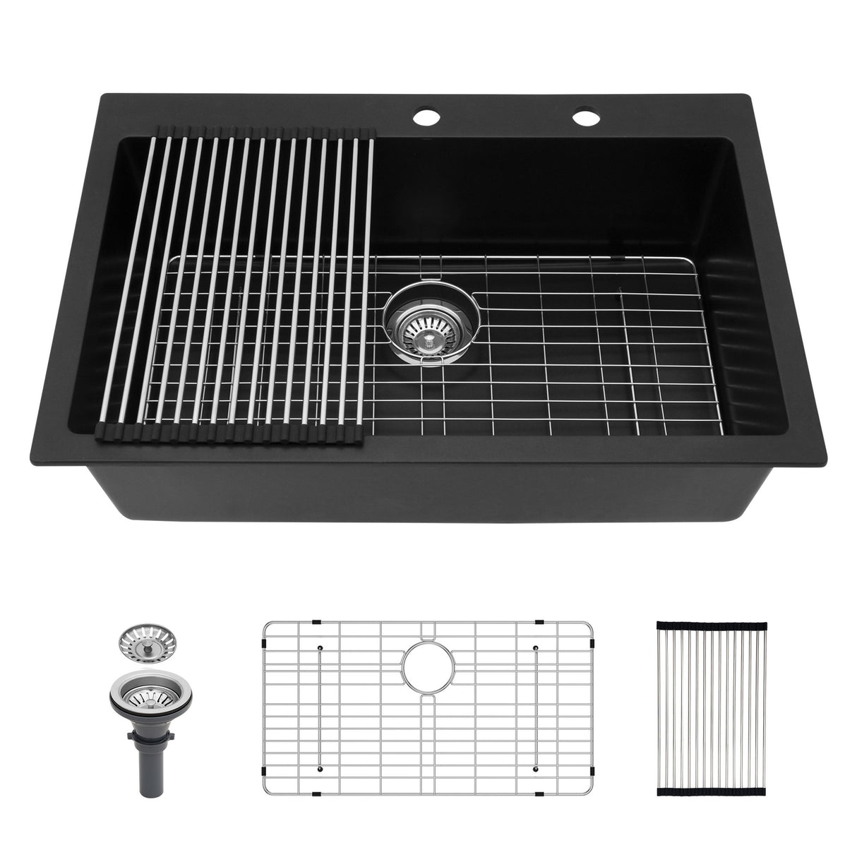 Kitchen Sink Granite Composite Drop In Sink With Durable Material - Black