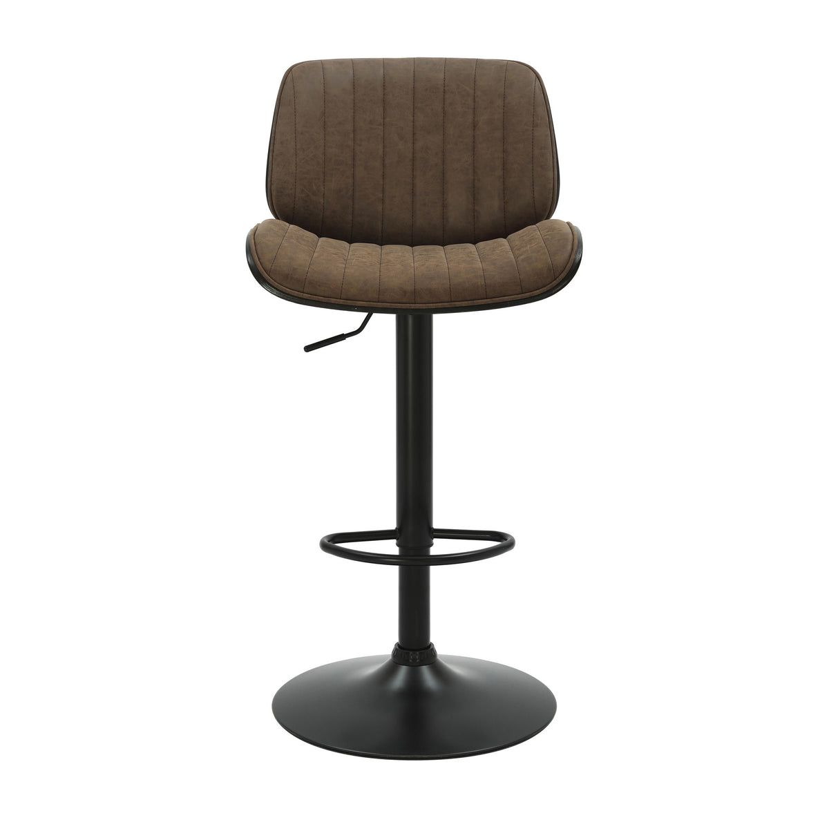 Brock - Adjustable Swivel Curved Back Wood Bar Stool With Faux Leather Seat - Black Base