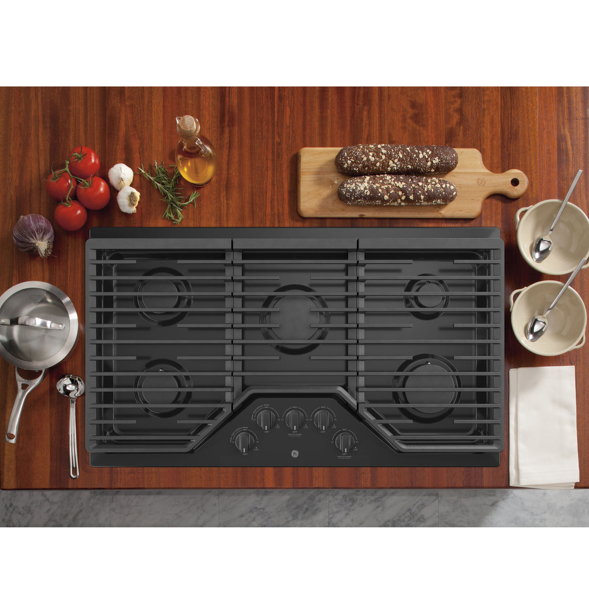GE JGP5036DLBB - 36 in. 5-Burner Natural Gas Cooktop with Simmer Burner & Power Burner - Black