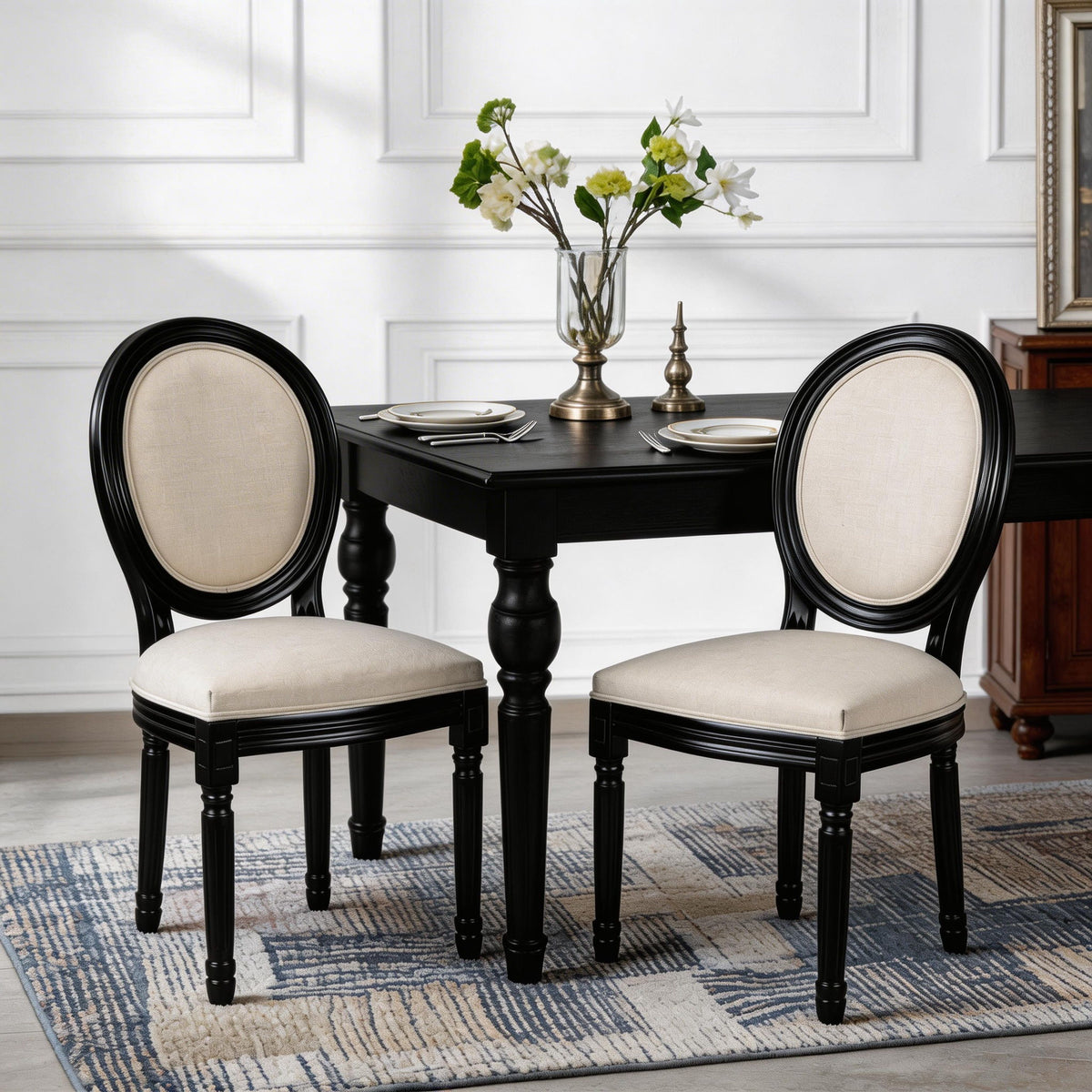 Dining Chairs Upholstered With Sponge Round Back (Set of 2) - Black