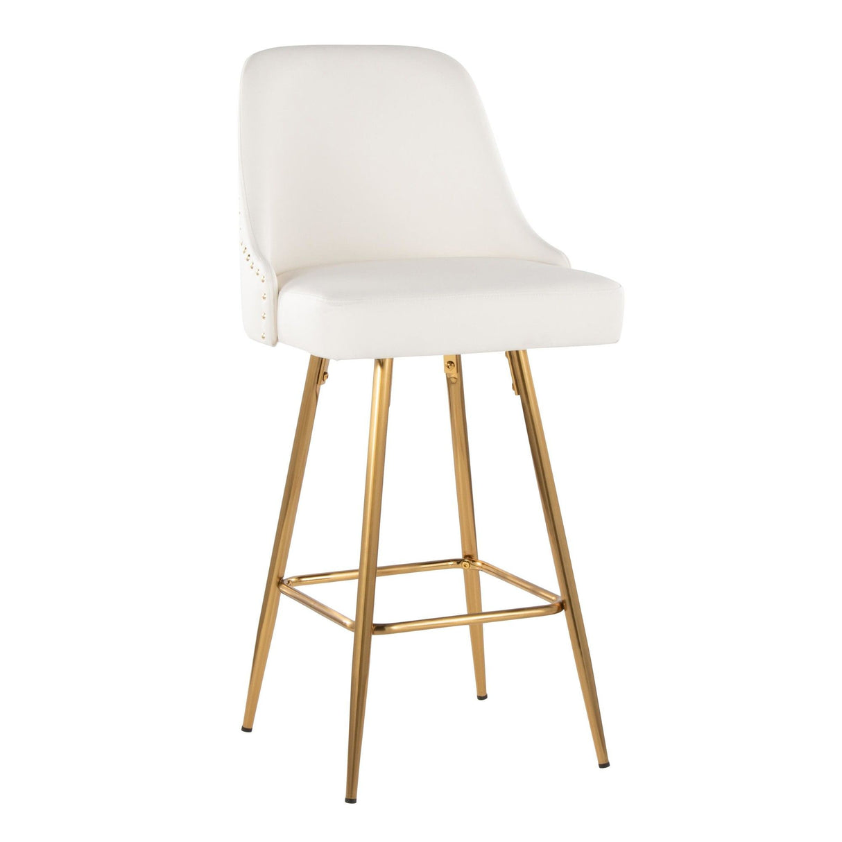 Studded - Marcel Fixed-Height Barstool (Set of 2) - Gold Metal