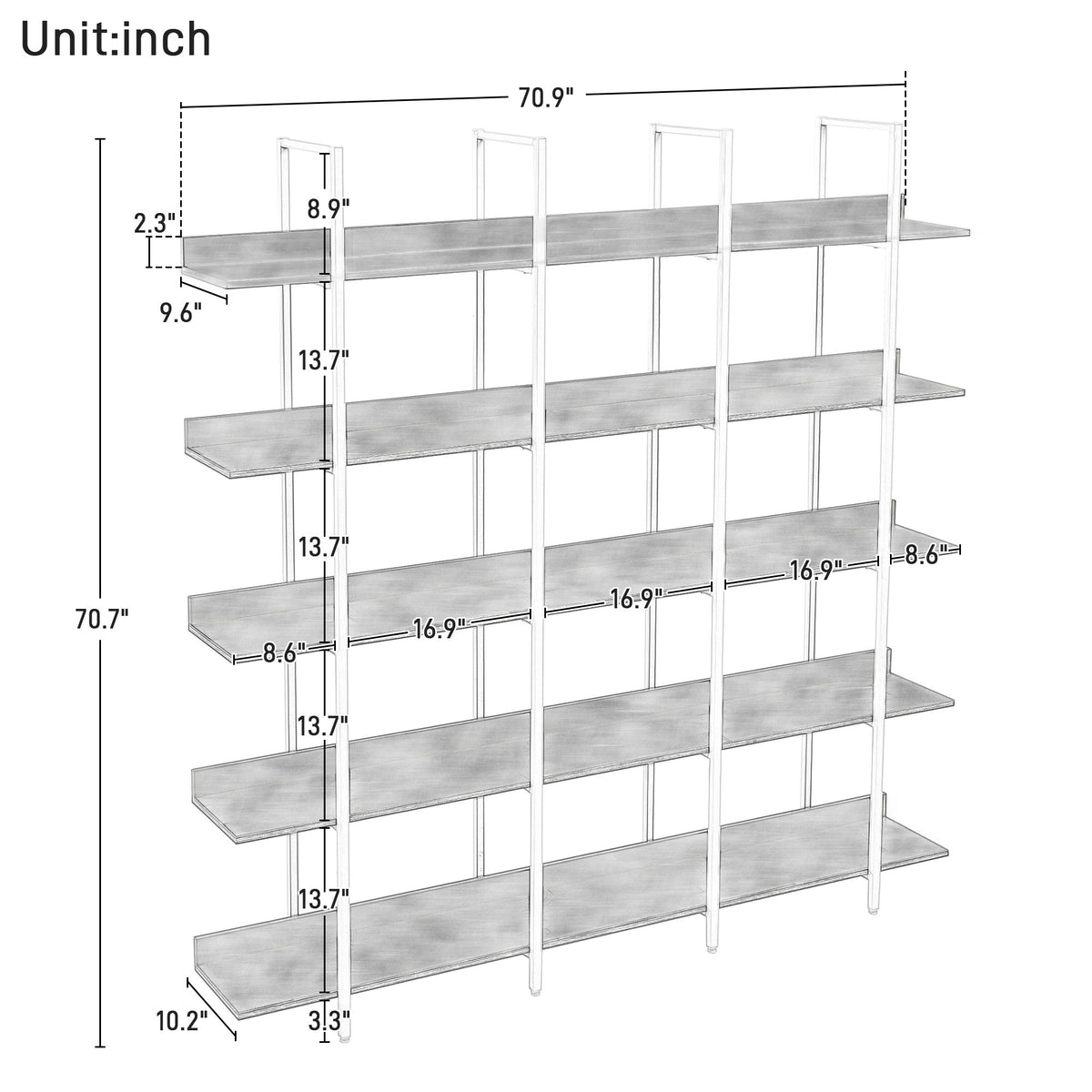 5 Tier Open Bookcase - Black / Brown