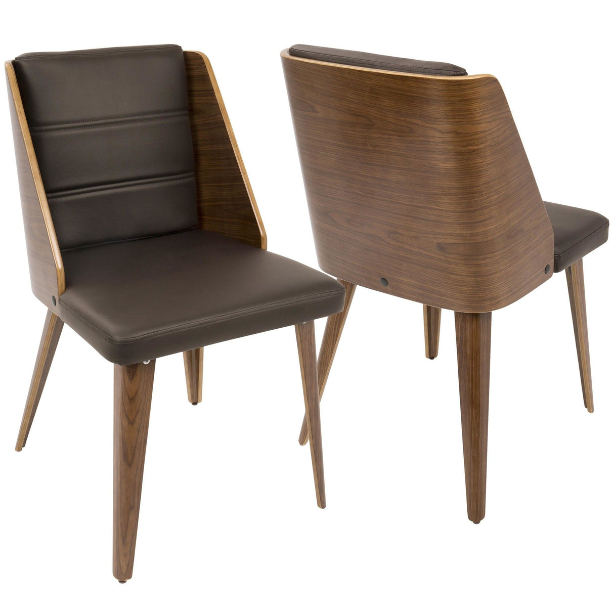 Galanti - Dining Chair (Set of 2) - Walnut Wood, Brown Faux Leather