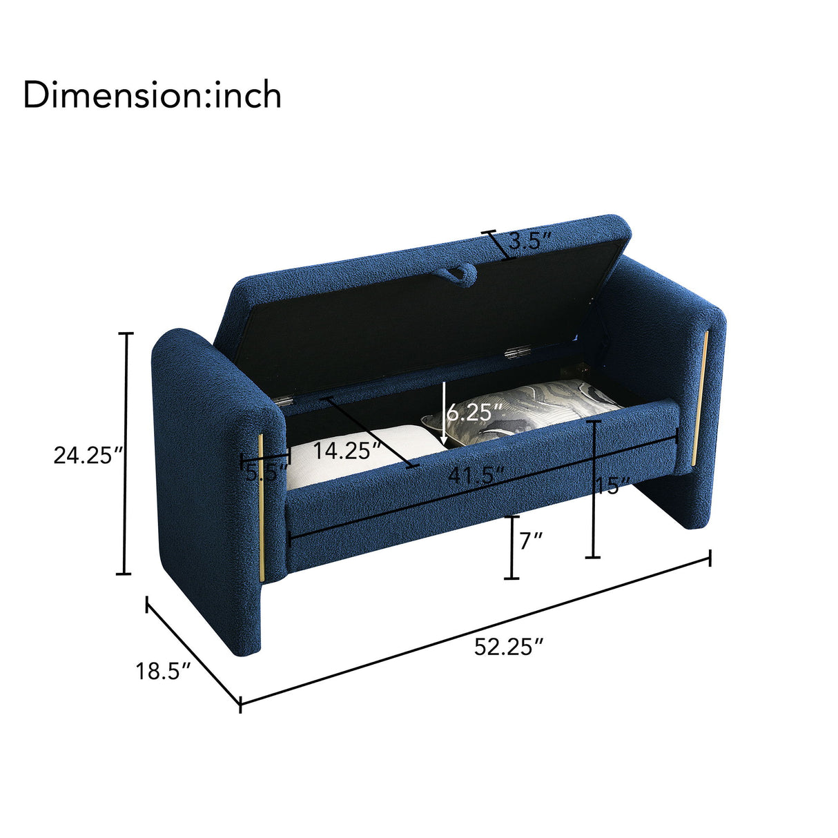 Modern Teddy Upholstered Large Bed End Bench With Arms And Storage