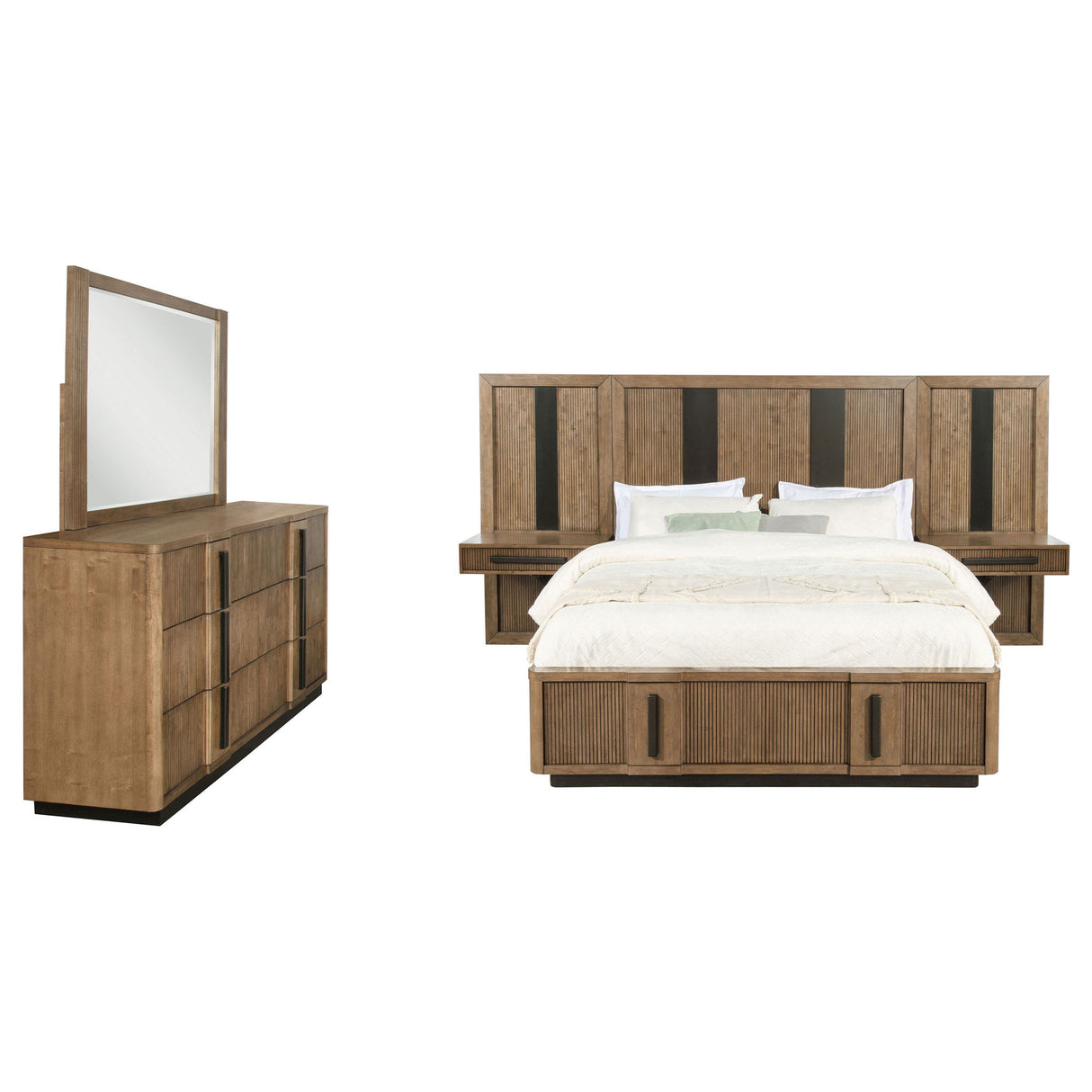 Moraga - 5 Piece Queen Bedroom Set With Fluted Panel Design - Ash Brown