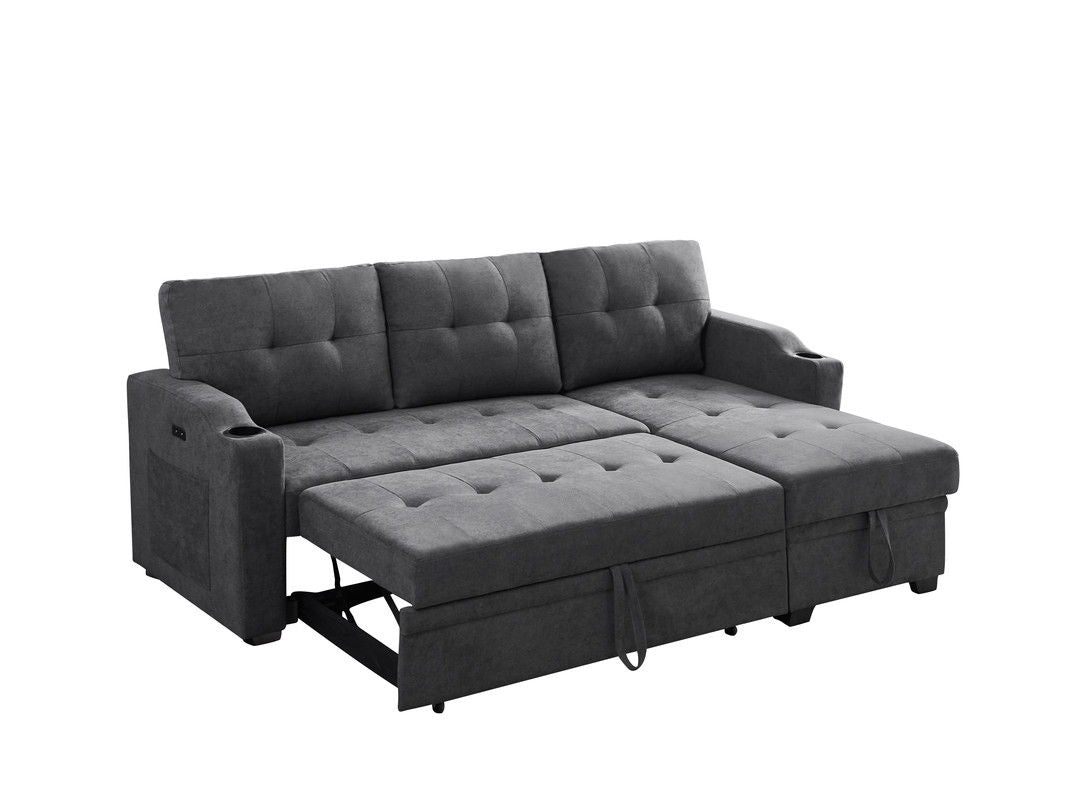 Mabel - Sleeper Sectional With Cupholder, USB Charging Port nd Pocket - Dark Gray
