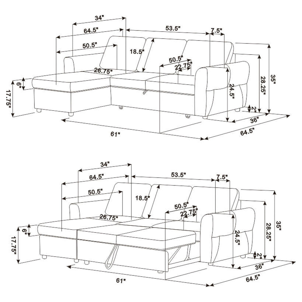 Kenna- Sleeper Sectional Sofa With Storage Ottoman