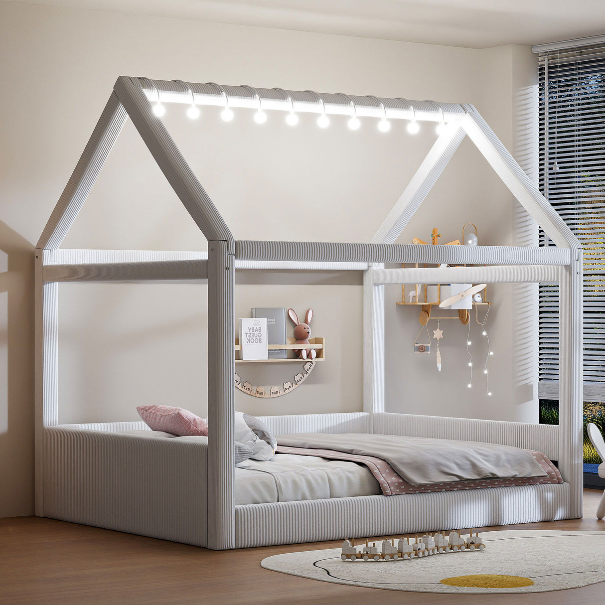 Upholstered House Style Daybed With LED Light Strips