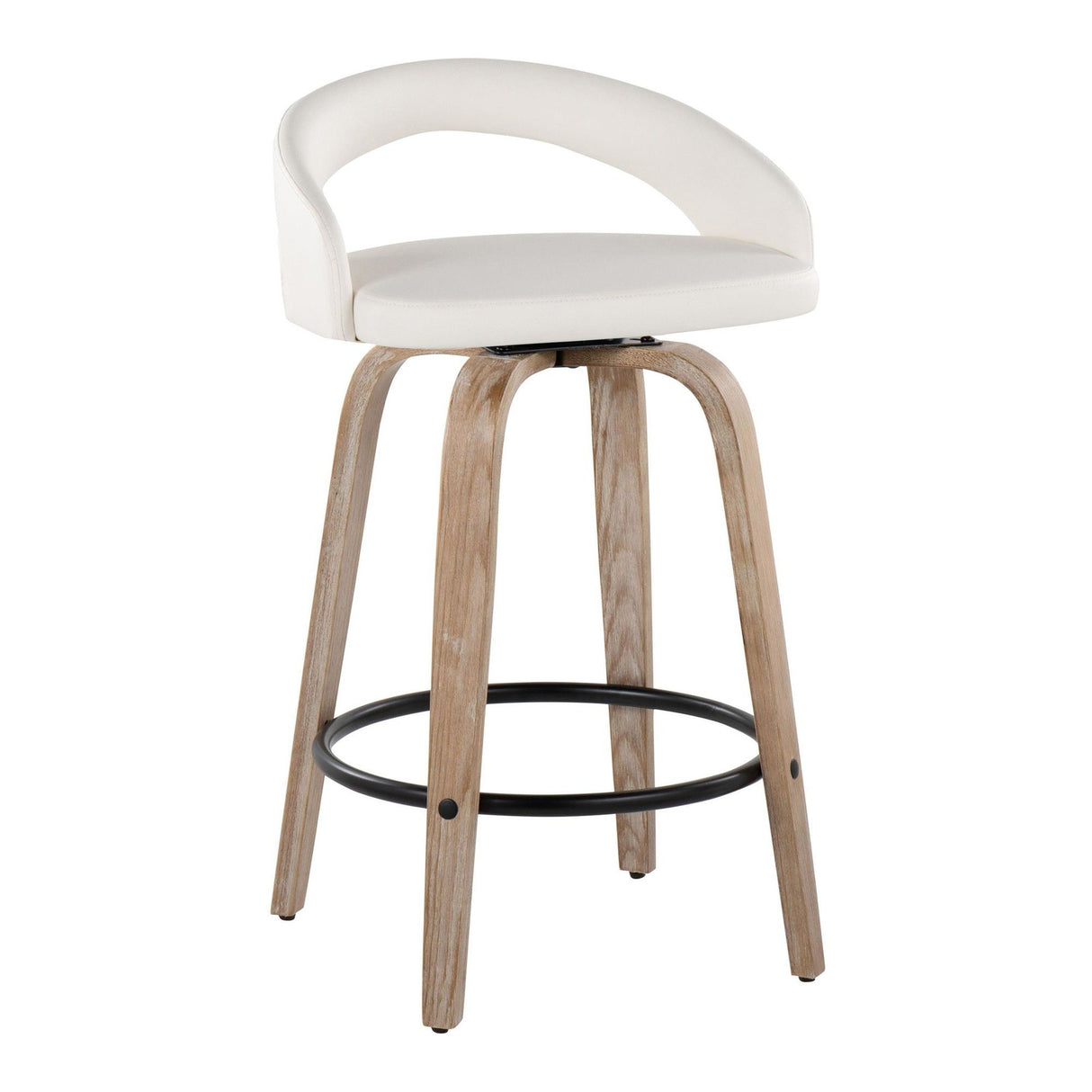 Grotto - Upholstered Fixed-Height Counter Stool (Set of 2) - Whitewashed Wood, Black Metal