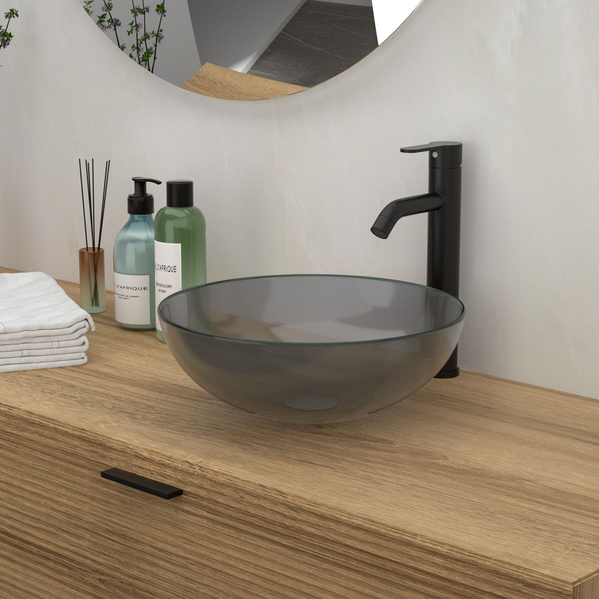Artistic Tempered Glass Vessel Sink With Pop Up Drain