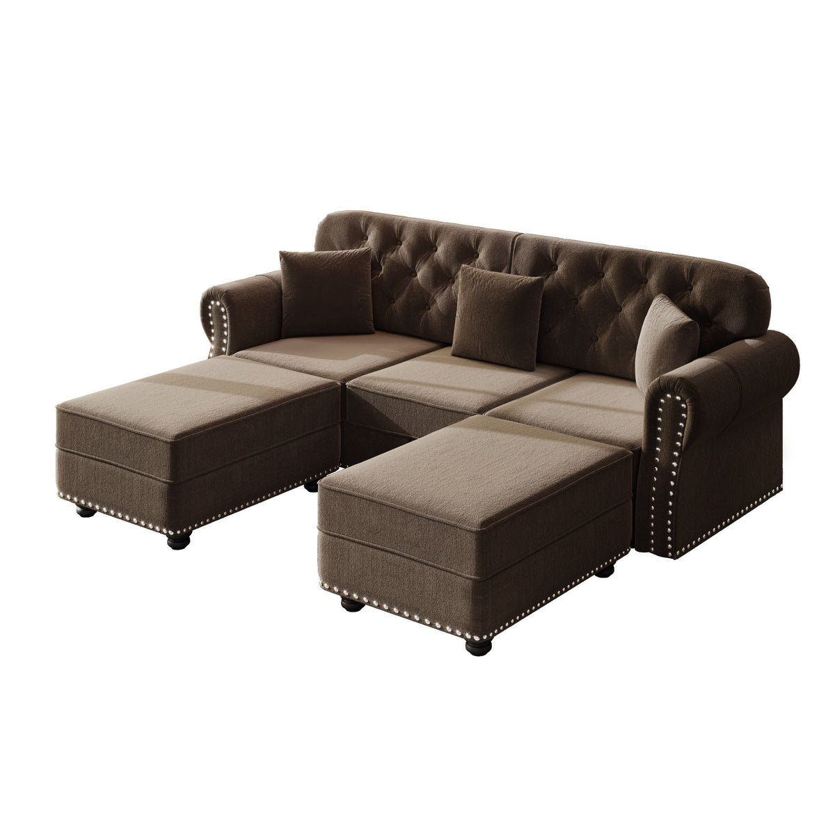 Upholstered Sofa Set With Nailhead Trim And Rolled Armrests, Includes Pillows