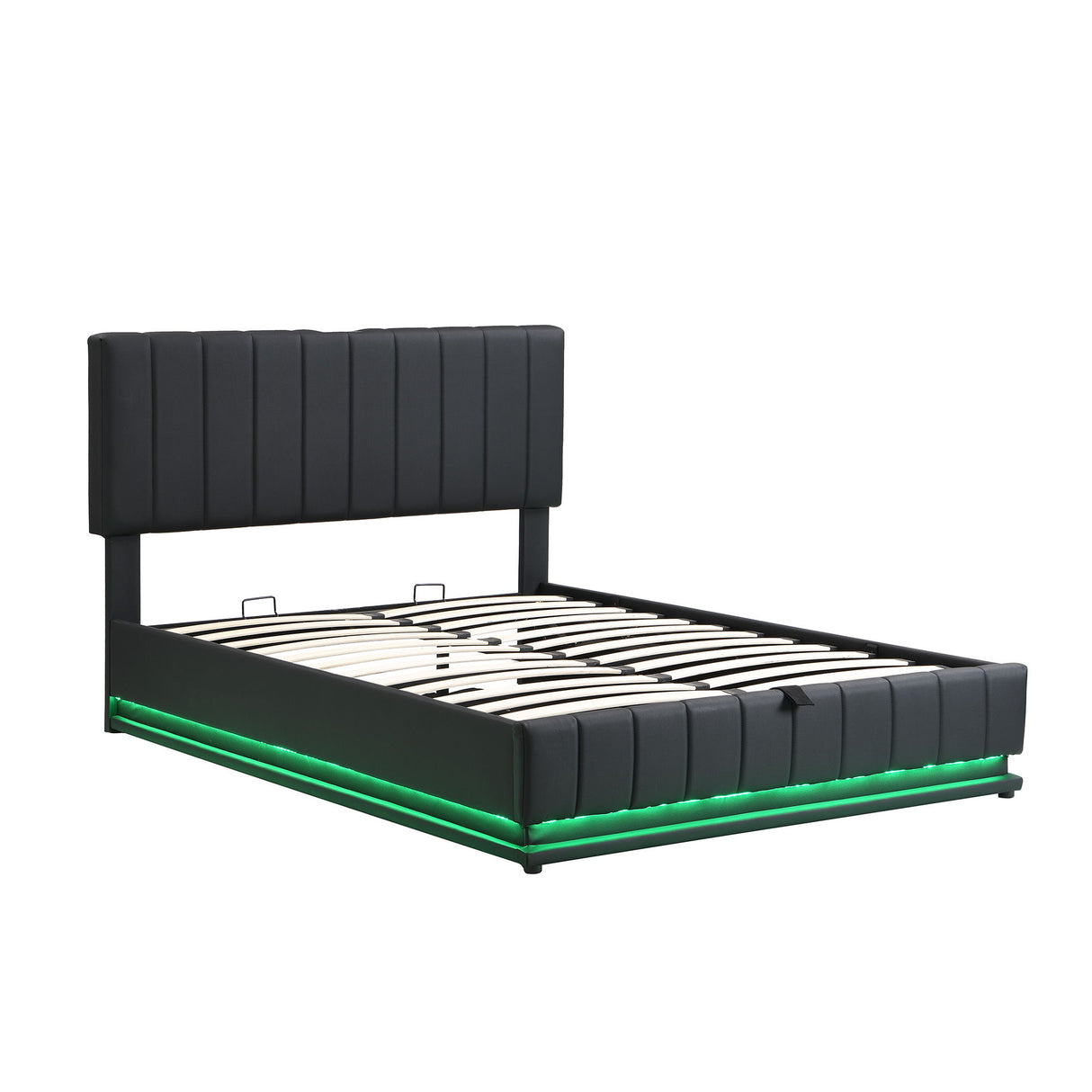 Upholstered Bed With Hydraulic Storage System And LED Light, With Sockets And USB Ports
