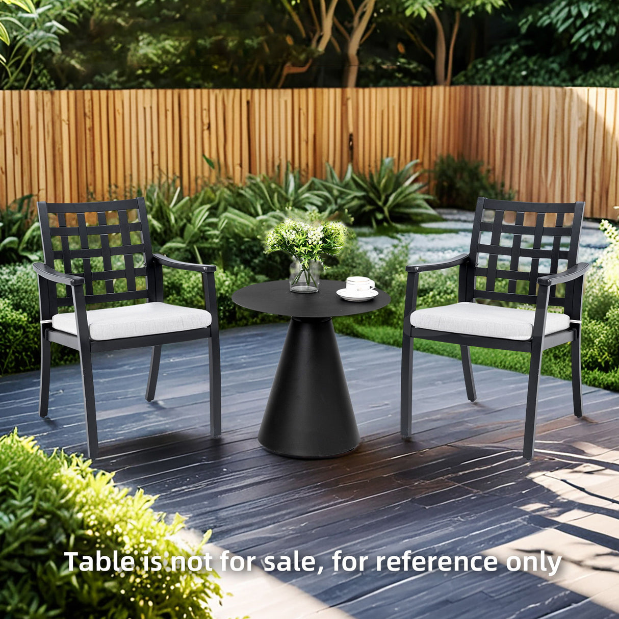 Modern Classic Cast Outdoor Patio Dining Chairs, Ergonomic Lattice Backrest Design, Sunbrella Cushion, Weather Resistant And Durable (Set of 2) - Ember Black