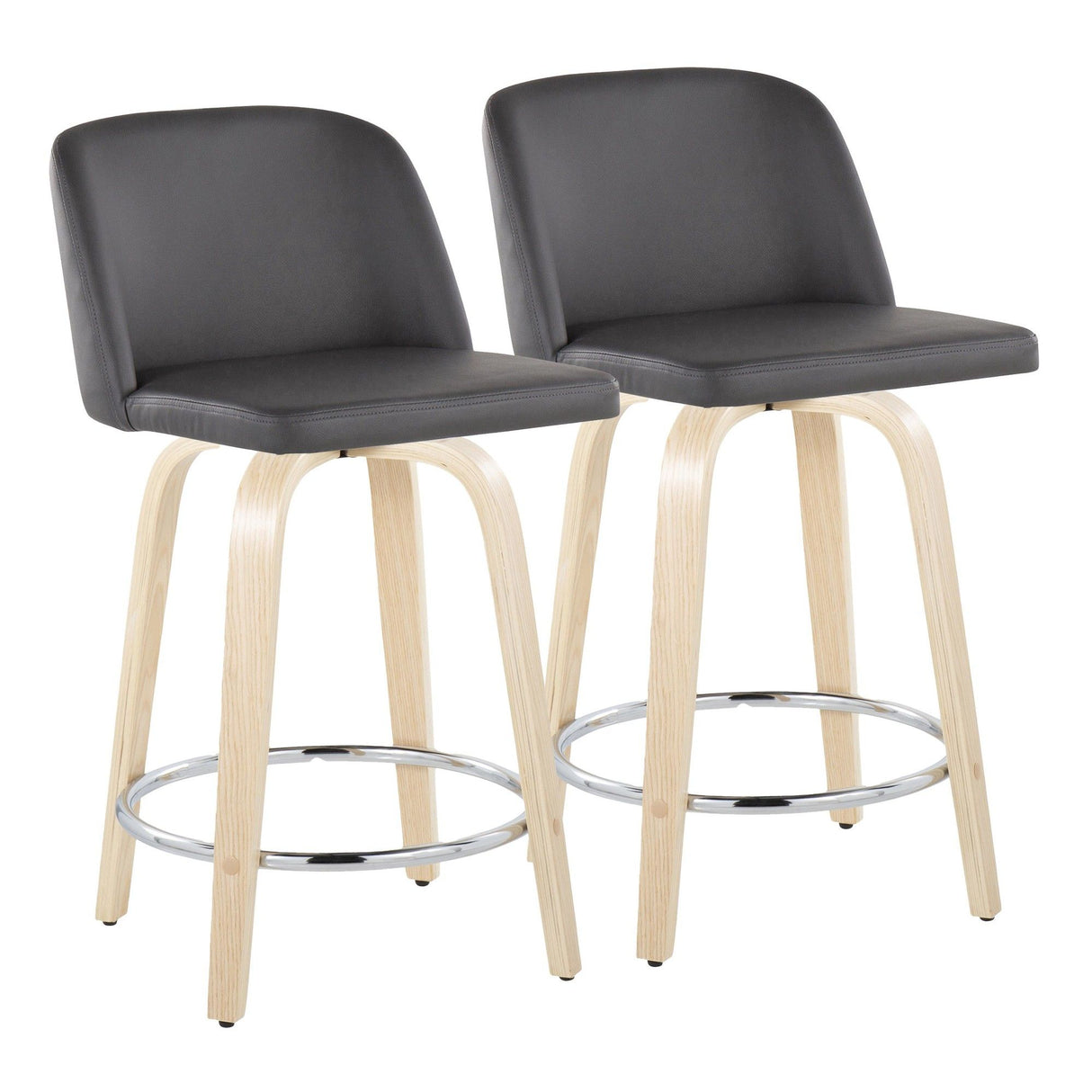 Toriano - 24" Fixed-Height Counter Stool (Set of 2) - Natural & Chrome Round Base