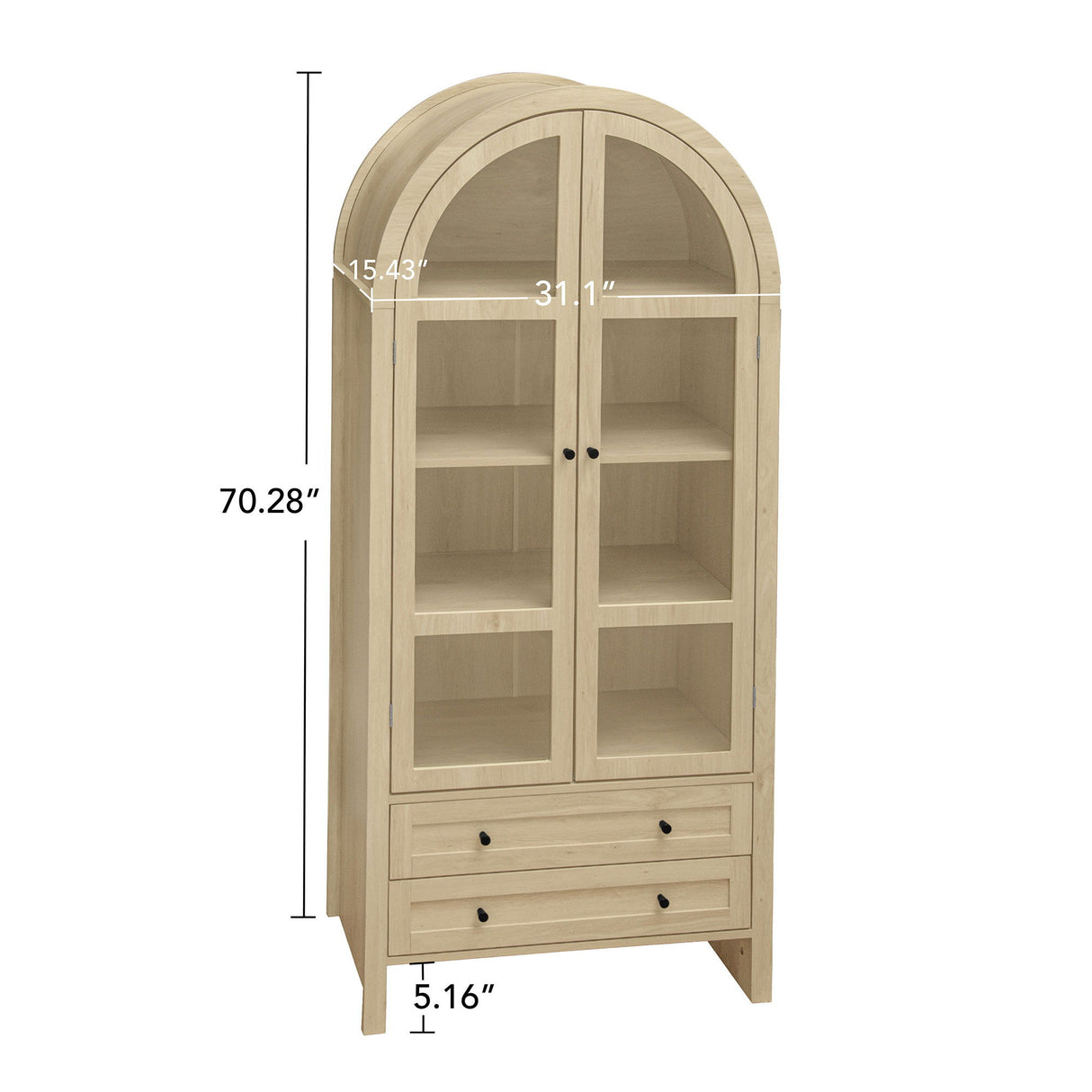Tall Arched Kitchen Pantry, Modern Farmhouse Wood Kitchen Storage Cabinets, Arched Storage Display Cabinet With Adjustable Shelves, Versatile Cupboard For Kitchen, Dining Room, Living Room - Natural