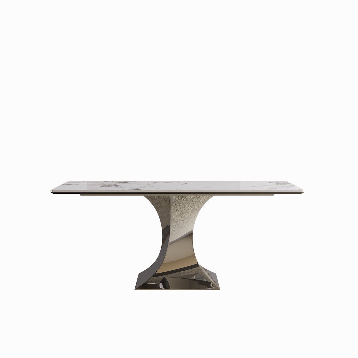 Modern Rectangular Dining Table For 6 - 8, Plated Hourglass Base