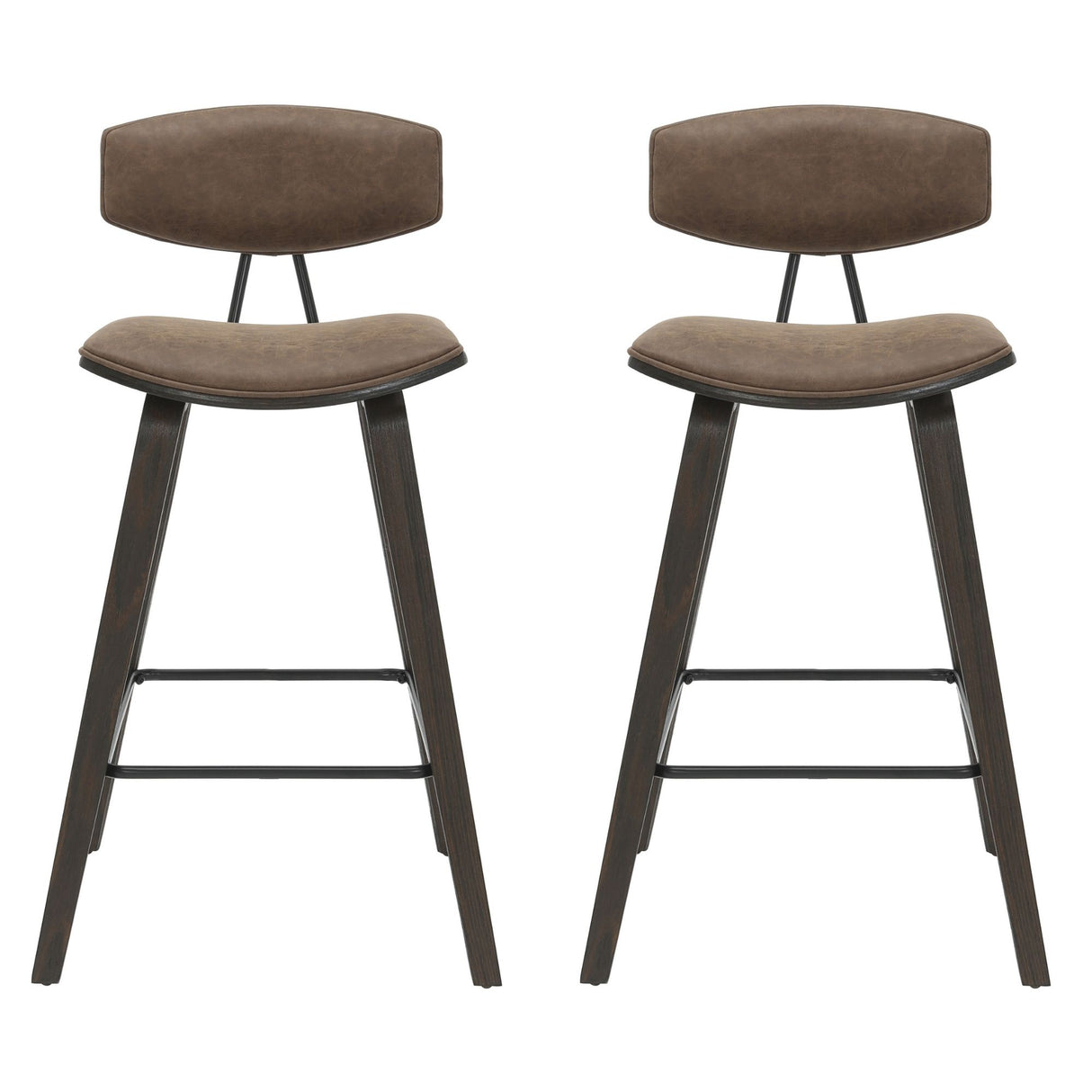 Fox - Counter Height Curved Back Wood Bar Stool With Faux Leather Seat