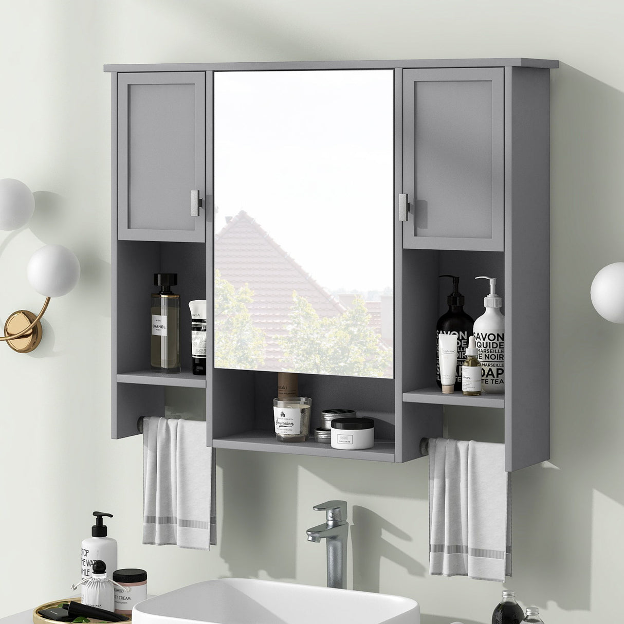 Wall Mounted Bathroom Storage Cabinet With Mirror, Medicine Cabinet With Towel Bar