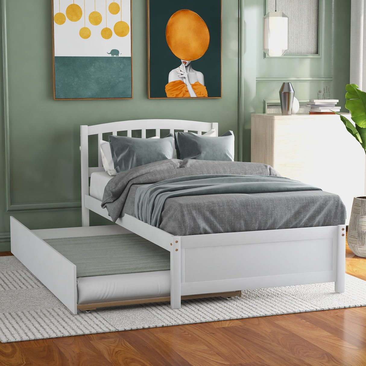 Platform Bed Wood Bed Frame With Trundle