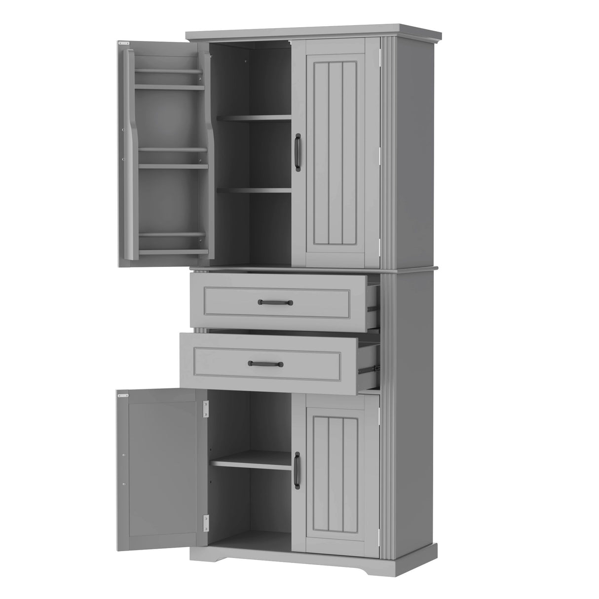 Multi Functional Storage Cabinet With Adjustable Shelves, 2 Drawers, Door Shelves