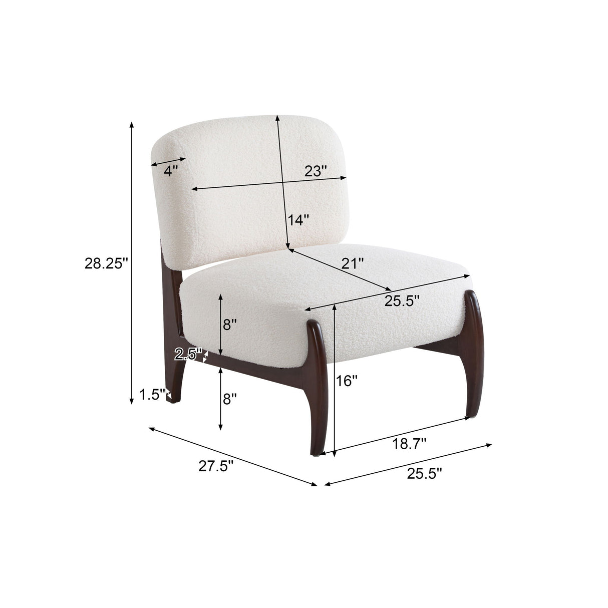 Modern Boucle Lounge Chair With Solid Wood Fram