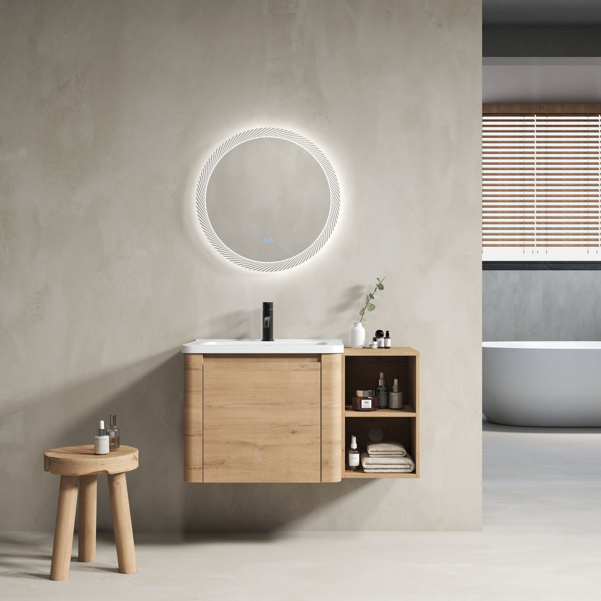 Wall Mounted Bathroom Vanity & Sink, Storage Shelves & Soft Close Door