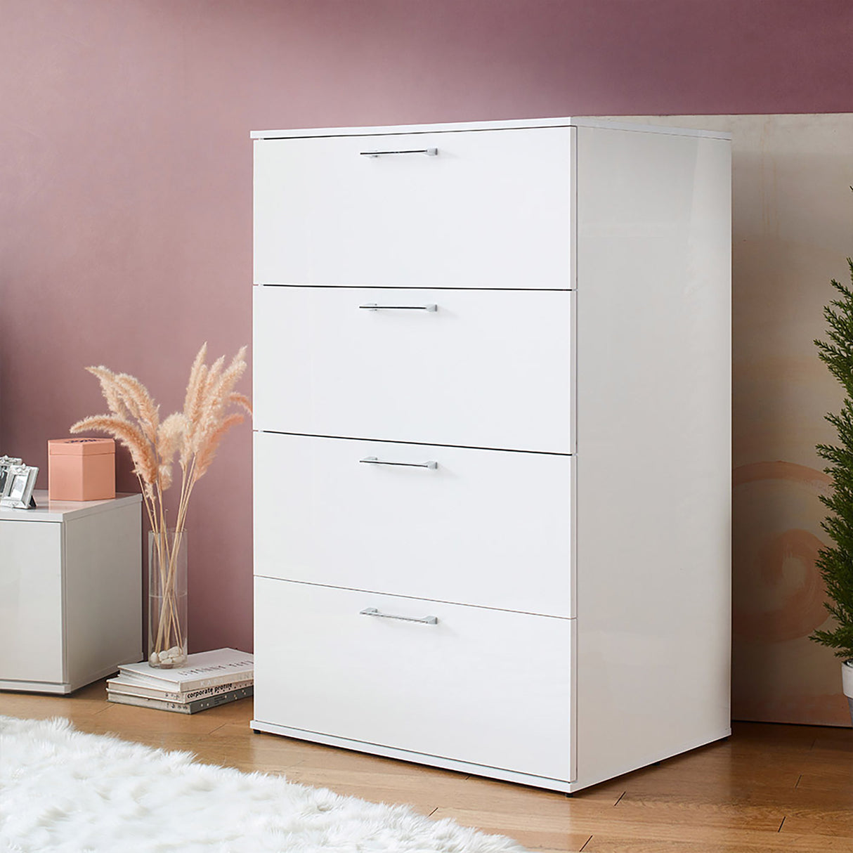 Bliss - Glossy 4 Drawer Jumbo Chest With Extra Deep Storage