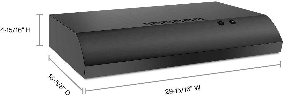 Whirlpool UXT4030ADB black range hood underside