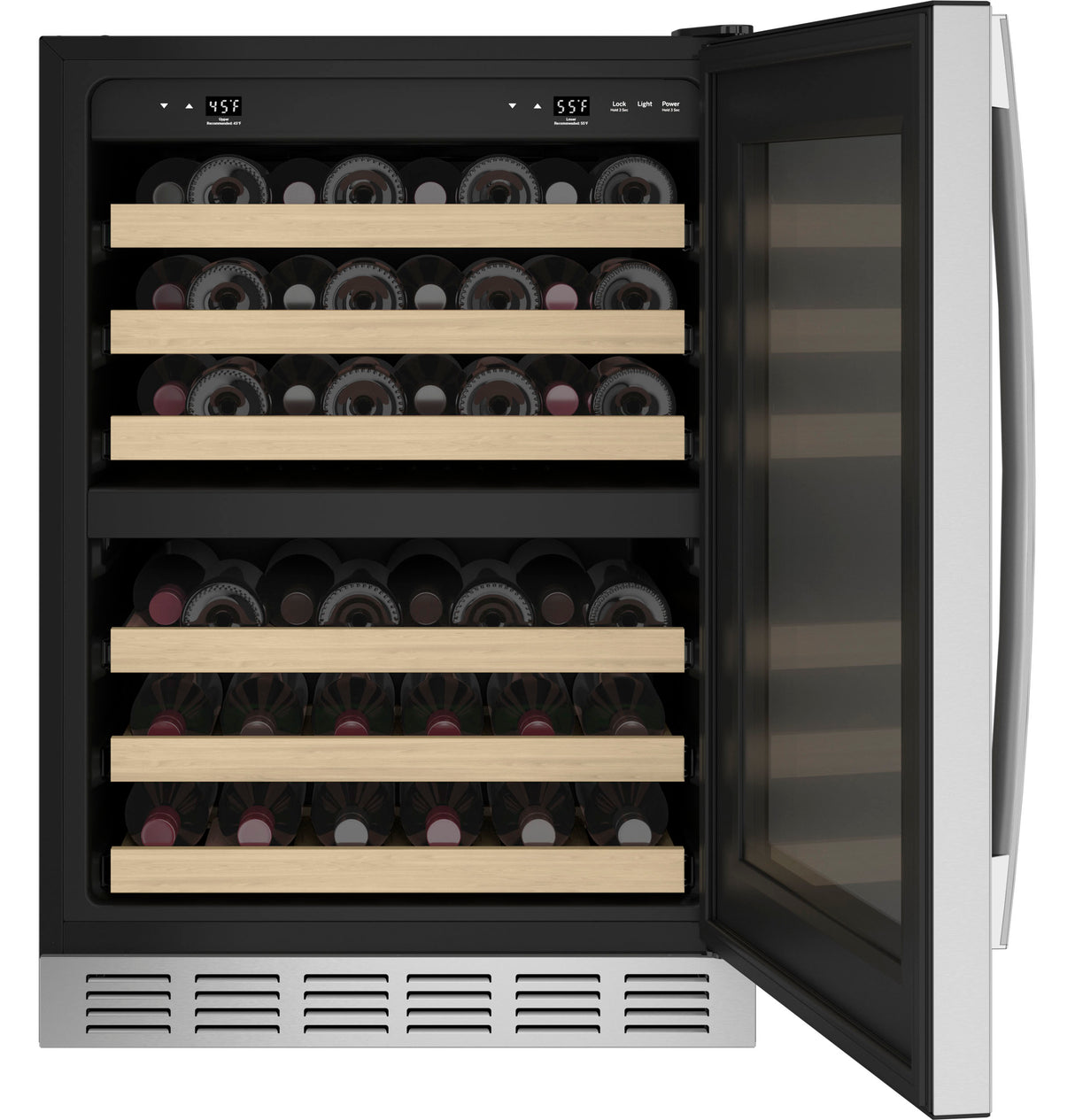 GE PWS06DSPSS 24 in. Undercounter Wine Cooler with Wood Racks, Dual Temperature Zones & 44 Bottle Capacity - Stainless Steel