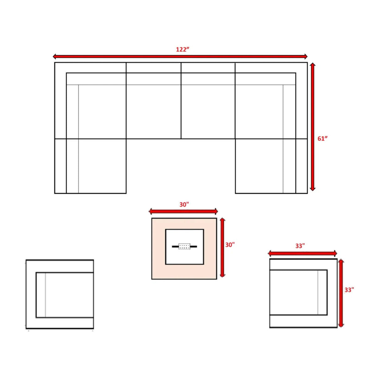 Premium 6 Person Wicker Patio Seating Group With Deep Cushions And Concrete Fire Pit - Gray Mix