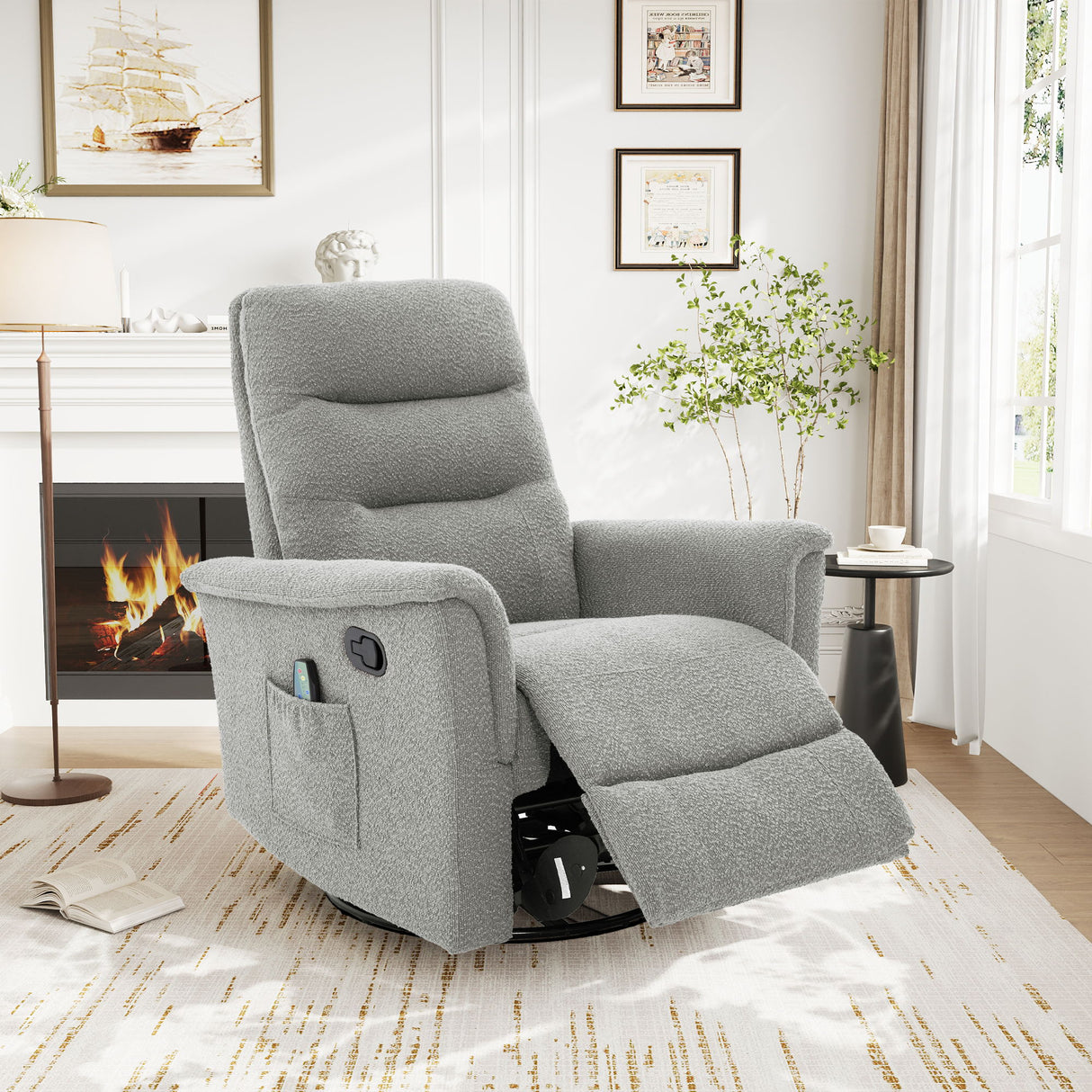 Manual Recliner Chair With 8 Point Massage And Swivel Function