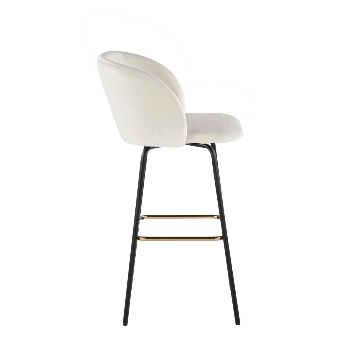 Fran - Swivel Fixed-Height Barstool (Set of 2) - Black Metal, Cream Velvet, Gold Metal