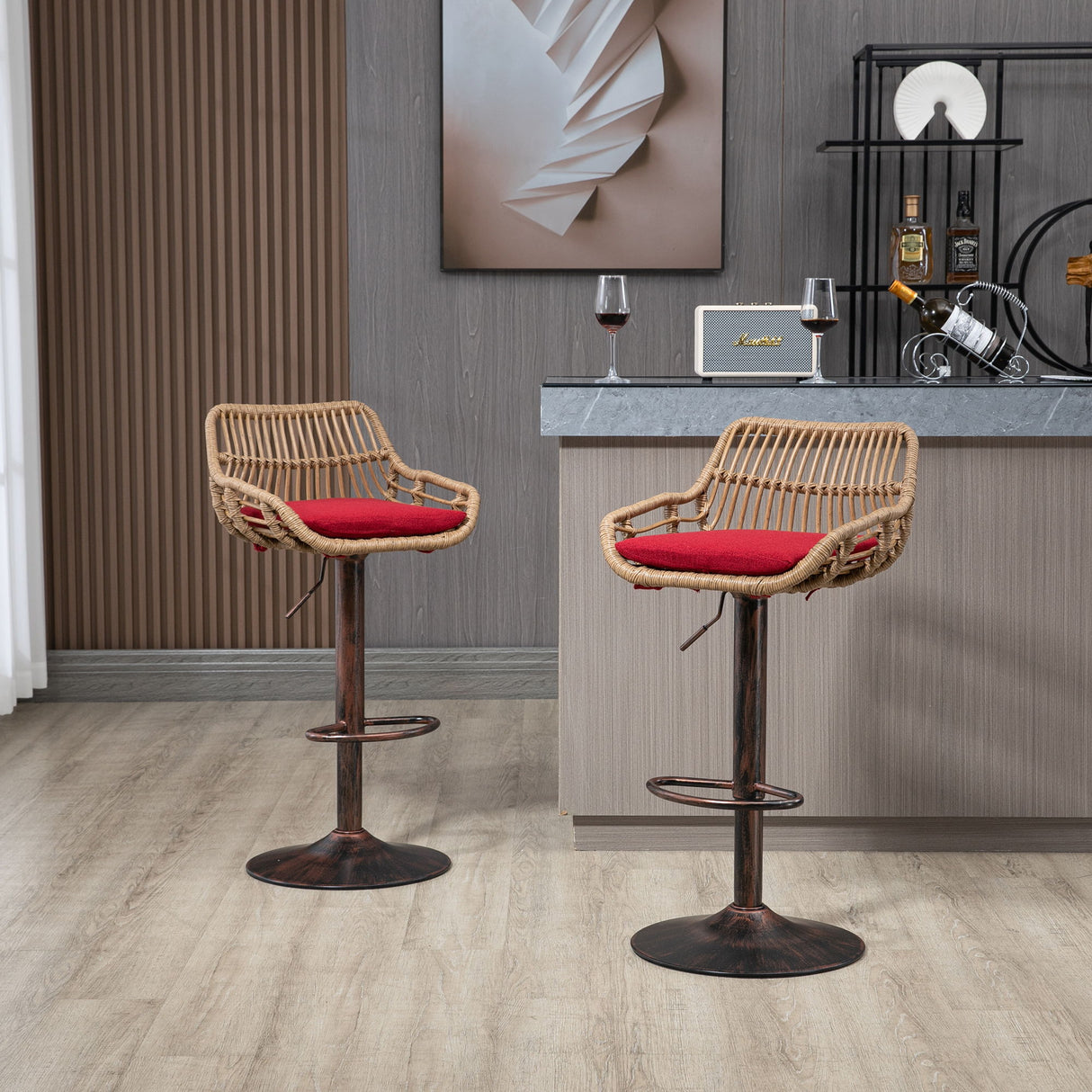 Modern Swivel Bar Stools Adjustable Counter Chairs With Footrest (Set of 2)