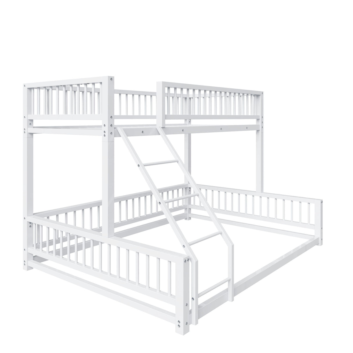 Bunk Bed Frame With Ladder And Safety Guardrails