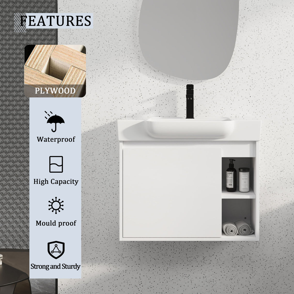 Wall Mounted Bathroom Vanity With Sink & Soft Close Door