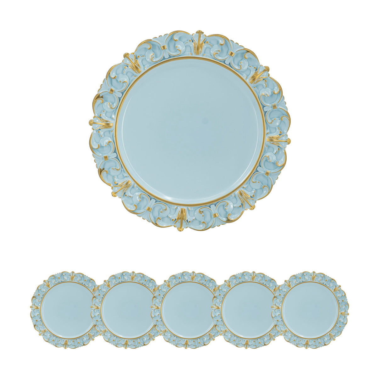 Plastic Charger Plate (Set of 6) - Blue / Gold