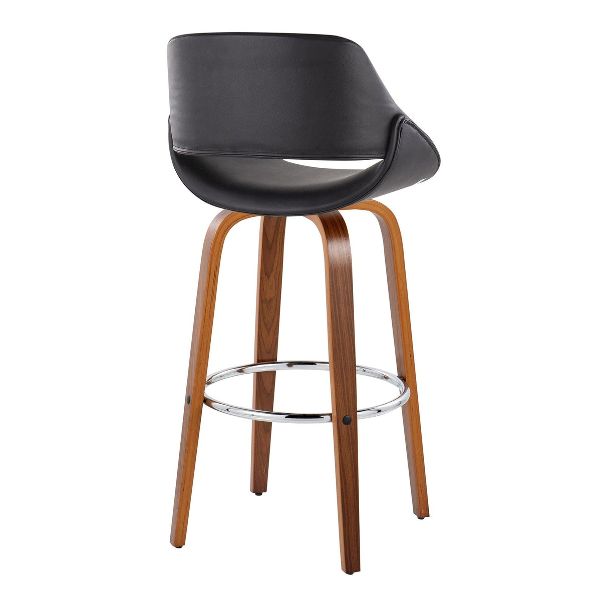 Fabrizzi - 30" Fixed-Height Barstool With Swivel And Round Chrome Metal Footrest (Set of 2) - Walnut Wood