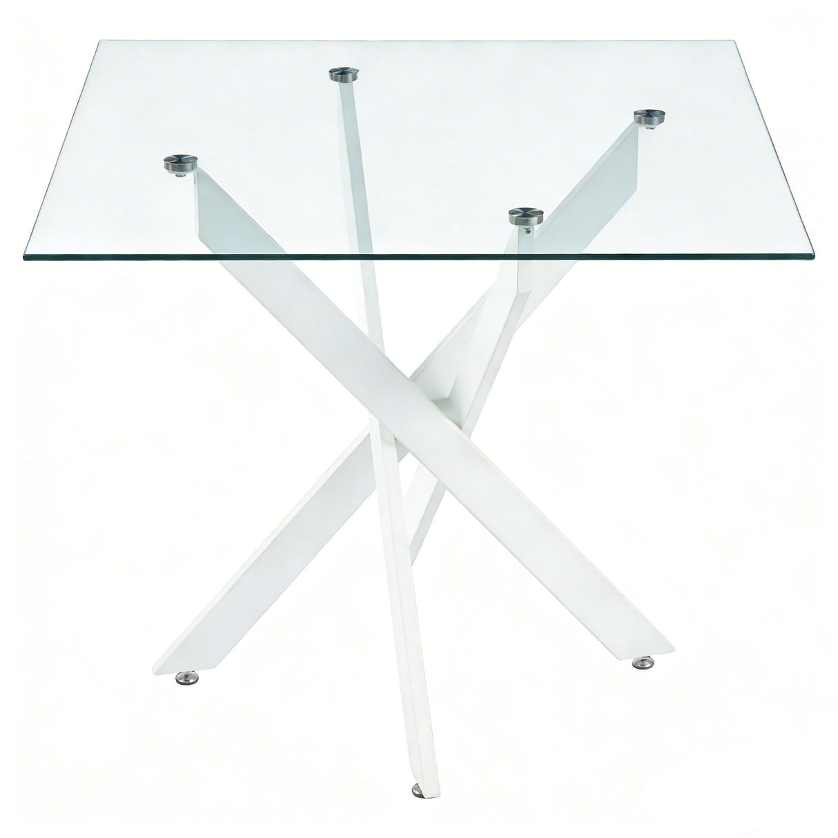 Dining Table With Cross Metal Leg And Tempered Glass, Modern Space Saving Kitchen Table For Living Room Legs, Square Table