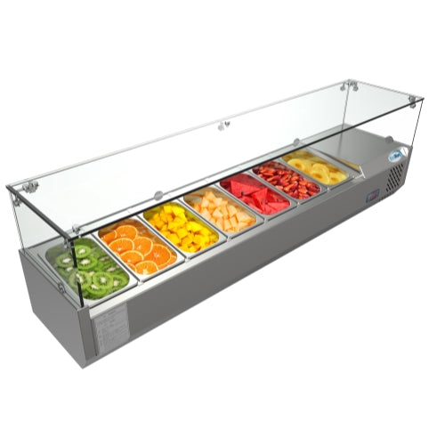 59 in. Seven Pan Refrigerated Countertop Condiment Prep Station - SCDC-7T