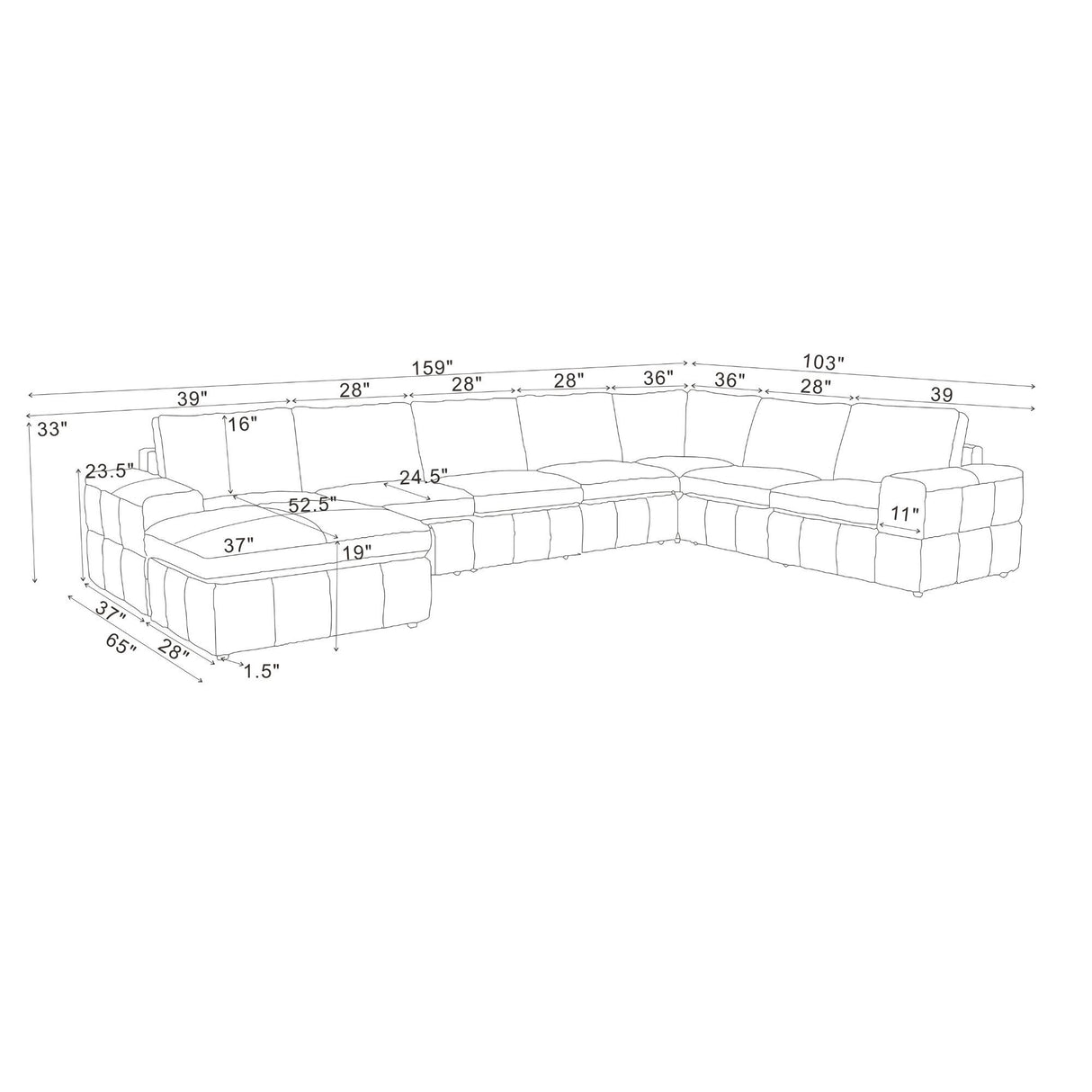 Large Square Arms Modular Sectional