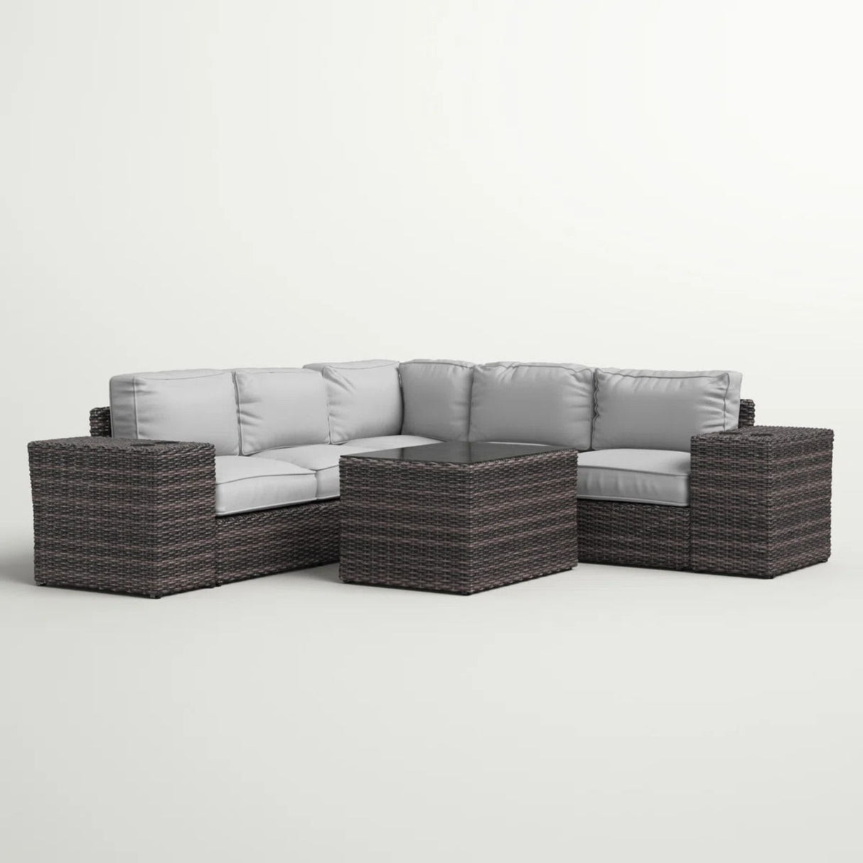 Modern Patio Rattan Sectional Set With Cushions