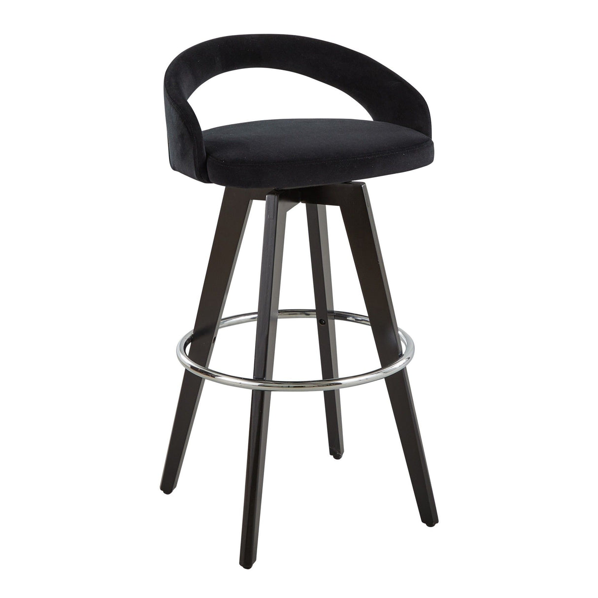 Grotto - Upholstered Fixed-Height Barstool (Set of 2) - Black Wood, Black Velvet, Chrome Metal