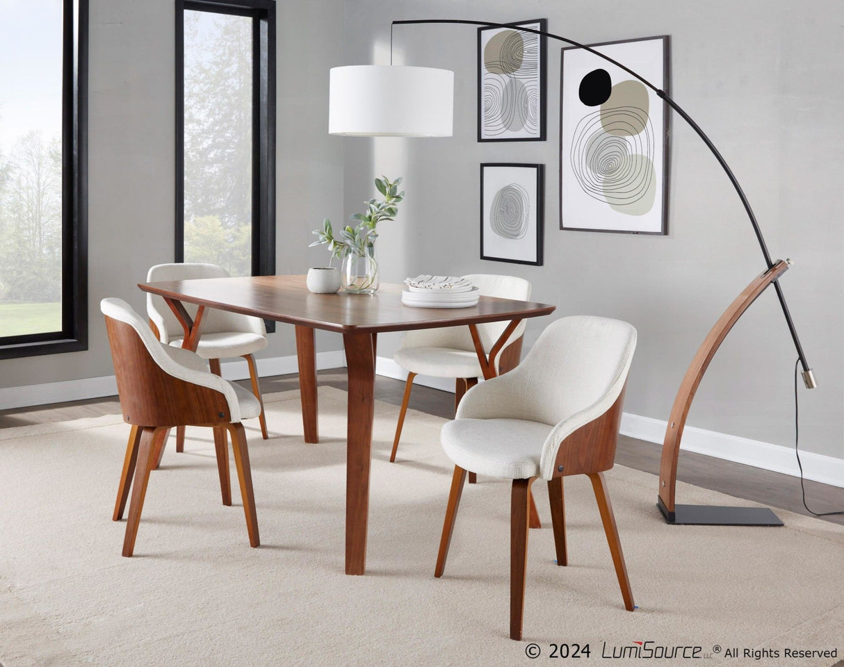 Folia - Bacci 5 Piece Dining Set - Walnut Wood, Cream Fabric