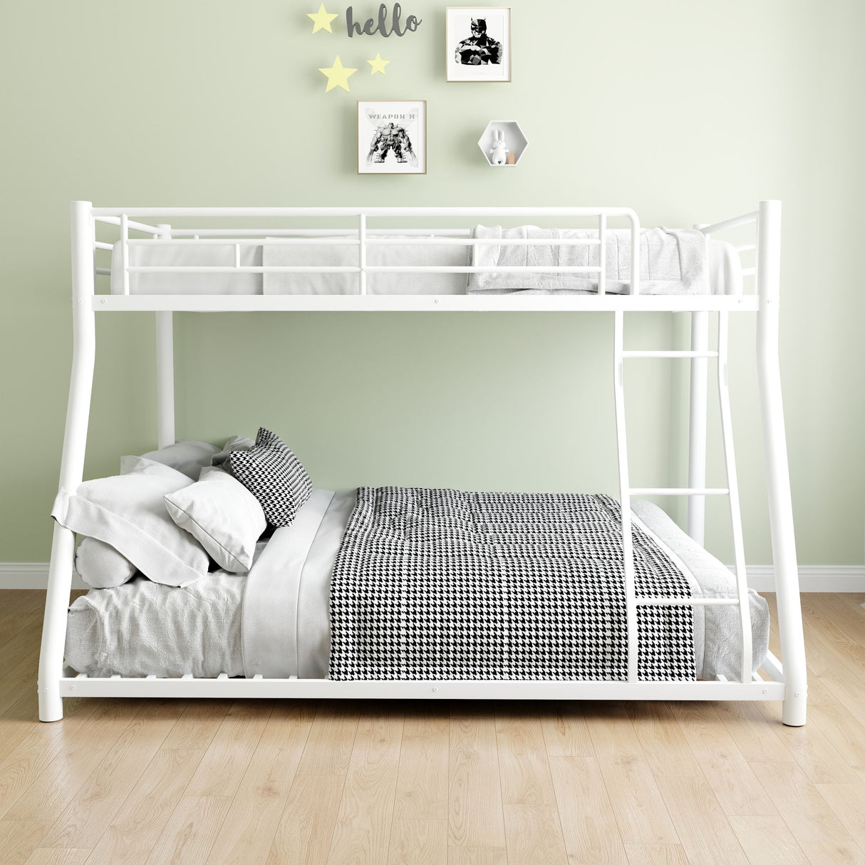 Bunk Bed Frame With Ladder And Guardrail, Heavy Duty Noise Free Design Metal Construction