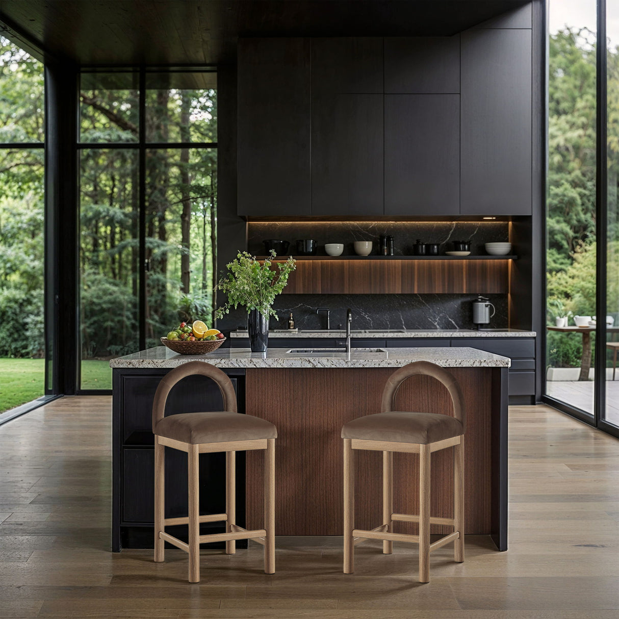 Conrad - Velvet Counter Stool With Natural Legs